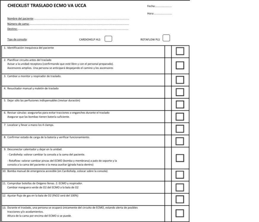 Checklist traslado ECMO VA UCCA