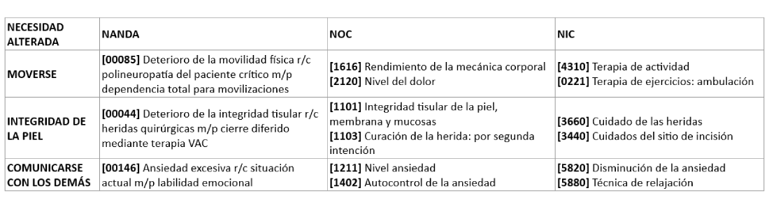 Diagnósticos enfermeros, objetivos e intervenciones según taxonomía NANDA-NIC-NOC
