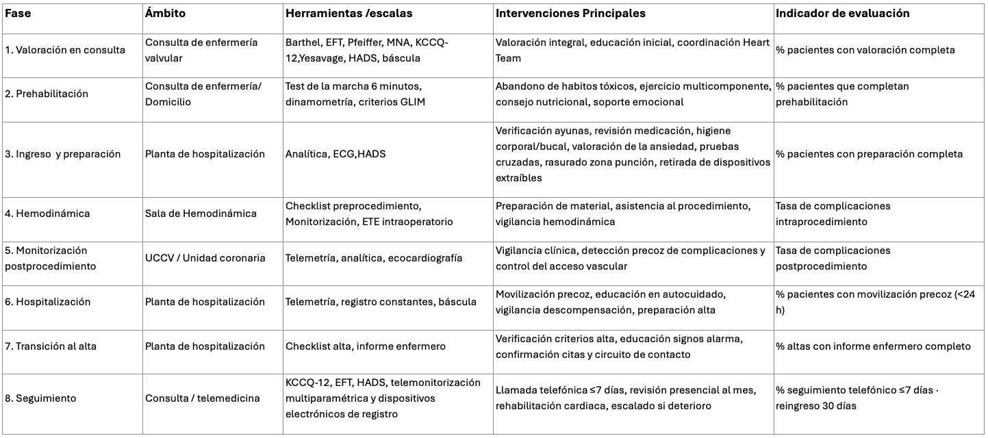 Fases del proceso estructurado de cuidados enfermeros en intervención percutánea tricuspídea